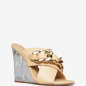 Tan Wedge Sandal with Clear Heel